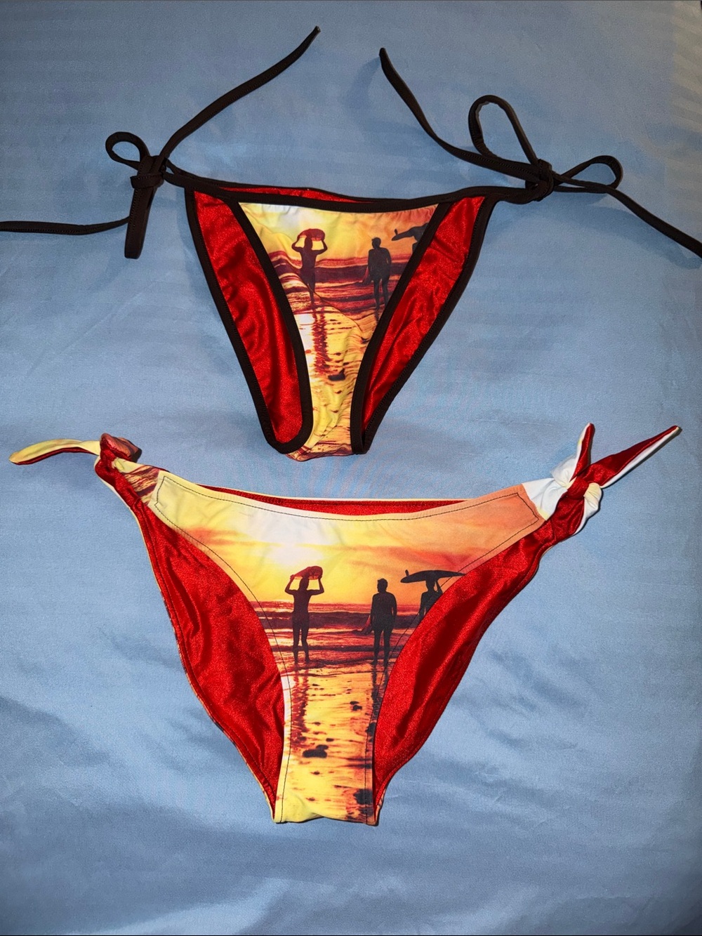 Women's Red Sunset Print Tie-Side Bikini Bottom Set